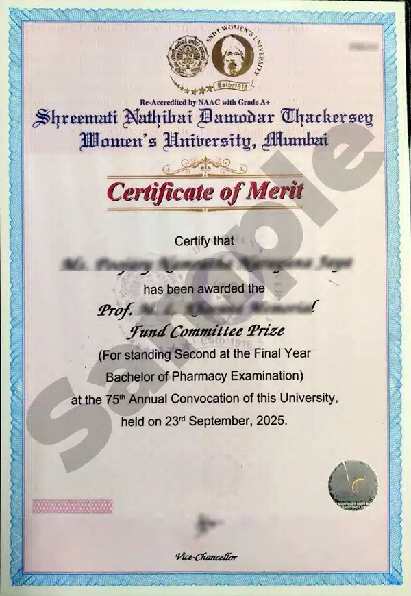 SNDT certificate of merit application process